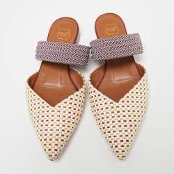 Pre Owned Malone Souliers Multicolor Raffia Maisie Flat Mules Size 36