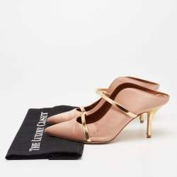 Pre Owned Malone Souliers Pink/Gold Satin and Leather Maureen Pointed-Toe Mules Size 39