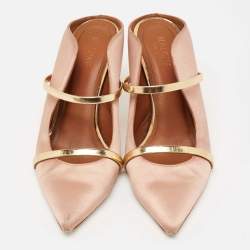 Pre Owned Malone Souliers Pink/Gold Satin and Leather Maureen Pointed-Toe Mules Size 39