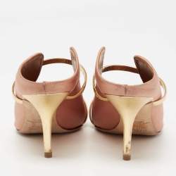 Pre Owned Malone Souliers Pink/Gold Satin and Leather Maureen Pointed-Toe Mules Size 39