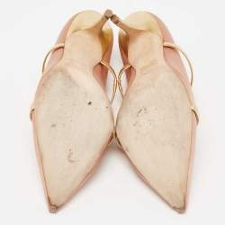 Pre Owned Malone Souliers Pink/Gold Satin and Leather Maureen Pointed-Toe Mules Size 39