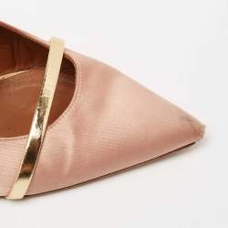 Pre Owned Malone Souliers Pink/Gold Satin and Leather Maureen Pointed-Toe Mules Size 39