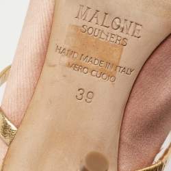 Pre Owned Malone Souliers Pink/Gold Satin and Leather Maureen Pointed-Toe Mules Size 39