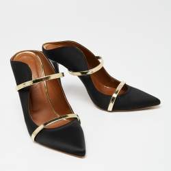 Pre Owned Malone Souliers Black Satin Maureen Pointed Toe Mules Size 41