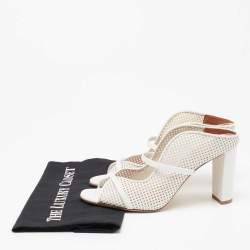 Pre Owned Malone Souliers White Leather Norah Block Heel Sandals Size 38.5
