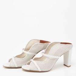 Pre Owned Malone Souliers White Leather Norah Block Heel Sandals Size 38.5