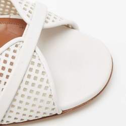 Pre Owned Malone Souliers White Leather Norah Block Heel Sandals Size 38.5