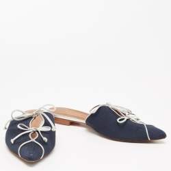 Pre Owned Malone Souliers Navy Blue/Silver Canvas Maisie Sandals Size 38
