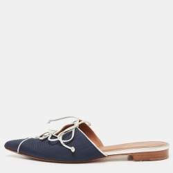 Pre Owned Malone Souliers Navy Blue/Silver Canvas Maisie Sandals Size 38