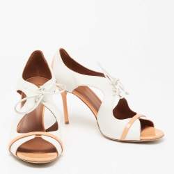 Pre Owned Malone Souliers White/Orange Patent And Leather Cutout Open Toe Pumps Size 41