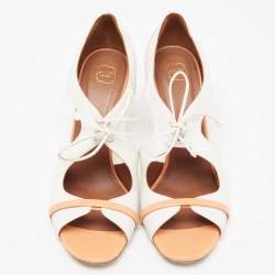 Pre Owned Malone Souliers White/Orange Patent And Leather Cutout Open Toe Pumps Size 41