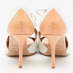 Pre Owned Malone Souliers White/Orange Patent And Leather Cutout Open Toe Pumps Size 41
