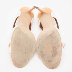 Pre Owned Malone Souliers White/Orange Patent And Leather Cutout Open Toe Pumps Size 41