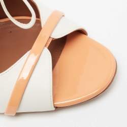 Pre Owned Malone Souliers White/Orange Patent And Leather Cutout Open Toe Pumps Size 41
