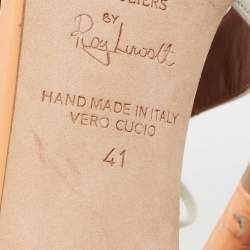 Pre Owned Malone Souliers White/Orange Patent And Leather Cutout Open Toe Pumps Size 41