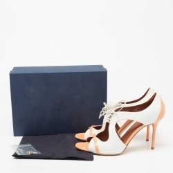 Pre Owned Malone Souliers White/Orange Patent And Leather Cutout Open Toe Pumps Size 41