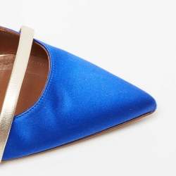 Pre Owned Malone Souliers Royal Blue/Gold Satin and Leather Robyn Ankle-Strap Pumps Size 41