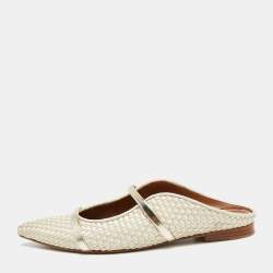 Pre Owned Malone Souliers Cream/Gold Woven Leather Maureen Flats Size 38.5