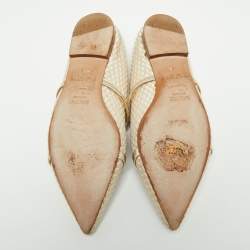 Pre Owned Malone Souliers Cream/Gold Woven Leather Maureen Flats Size 38.5