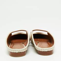 Pre Owned Malone Souliers Cream/Gold Woven Leather Maureen Flats Size 38.5