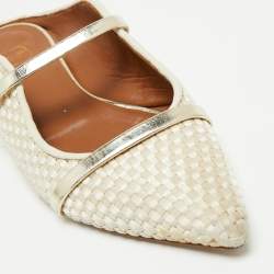 Pre Owned Malone Souliers Cream/Gold Woven Leather Maureen Flats Size 38.5