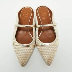 Pre Owned Malone Souliers Cream/Gold Woven Leather Maureen Flats Size 38.5
