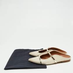 Pre Owned Malone Souliers Cream/Gold Woven Leather Maureen Flats Size 38.5