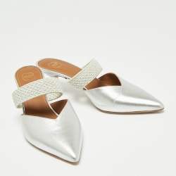 Pre Owned Malone Souliers Silver Leather Maisie Mule Sandals Size 37.5