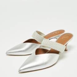Pre Owned Malone Souliers Silver Leather Maisie Mule Sandals Size 37.5