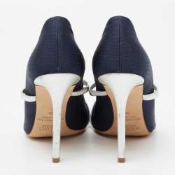 Malone Souliers Navy Blue/Silver Moire Canvas and Leather Maureen Pumps Size 38