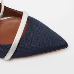 Malone Souliers Navy Blue/Silver Moire Canvas and Leather Maureen Pumps Size 38