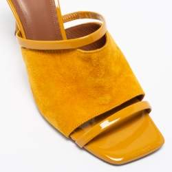 Pre Owned Malone Souliers Mustard Yellow Suede and Patent Leather Laney Slide Sandals Size 38
