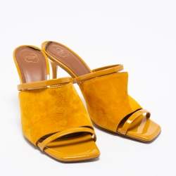 Pre Owned Malone Souliers Mustard Yellow Suede and Patent Leather Laney Slide Sandals Size 38