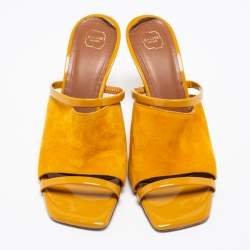 Pre Owned Malone Souliers Mustard Yellow Suede and Patent Leather Laney Slide Sandals Size 38