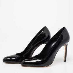 مملوكة مسبقًا حذاء كعب عالي مانولو بلانيك جلد أسود لامع مقدمة مستديرة مقاس 40