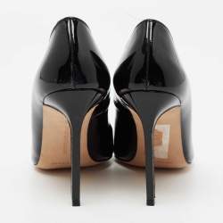 مملوكة مسبقًا حذاء كعب عالي مانولو بلانيك جلد أسود لامع مقدمة مستديرة مقاس 40