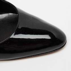 مملوكة مسبقًا حذاء كعب عالي مانولو بلانيك جلد أسود لامع مقدمة مستديرة مقاس 40