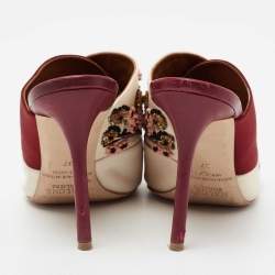 Malone Souliers Off White/Burgundy Satin Floral Embroidered Pointed Toe Mules Size 37