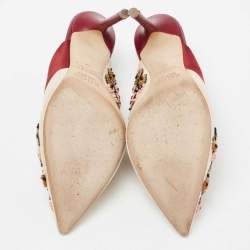 Malone Souliers Off White/Burgundy Satin Floral Embroidered Pointed Toe Mules Size 37