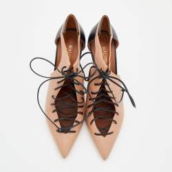 مملوكة مسبقًا حذاء بوت مالون سولييه جلد أسود/بيج مقدمة مدببة رباط مقاس 41