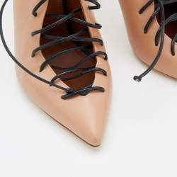 مملوكة مسبقًا حذاء بوت مالون سولييه جلد أسود/بيج مقدمة مدببة رباط مقاس 41