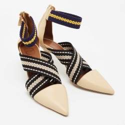 Malone Souliers x Roksanda Beige Leather and Elastic Dana Criss Cross Ankle-Strap Pumps Size 39