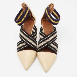 Malone Souliers x Roksanda Beige Leather and Elastic Dana Criss Cross Ankle-Strap Pumps Size 39