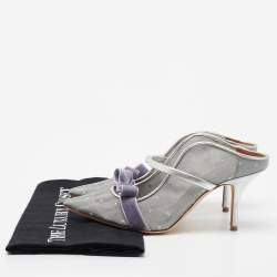 Pre Owned Malone Souliers Silver Mesh And Velvet Marguerite Bow Mules Size 37.5