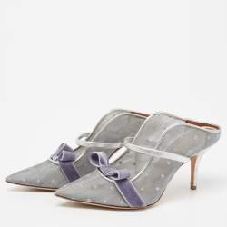 Pre Owned Malone Souliers Silver Mesh And Velvet Marguerite Bow Mules Size 37.5