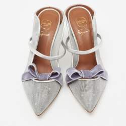 Pre Owned Malone Souliers Silver Mesh And Velvet Marguerite Bow Mules Size 37.5