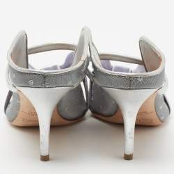 Pre Owned Malone Souliers Silver Mesh And Velvet Marguerite Bow Mules Size 37.5