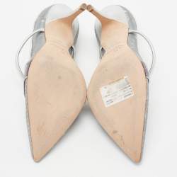 Pre Owned Malone Souliers Silver Mesh And Velvet Marguerite Bow Mules Size 37.5