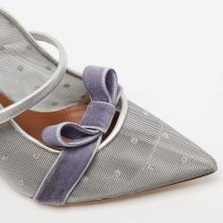 Pre Owned Malone Souliers Silver Mesh And Velvet Marguerite Bow Mules Size 37.5