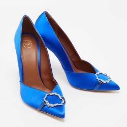 Pre Owned Malone Souliers Blue Satin Embellished Pumps Size 41